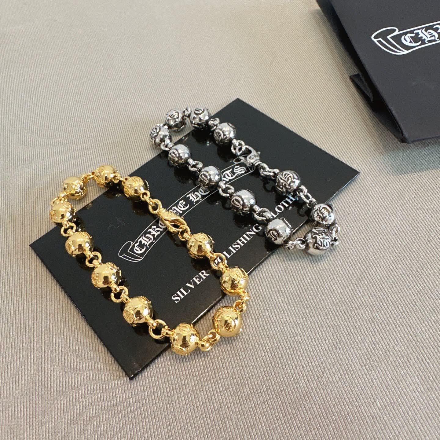 Chrome Hearts Charme Hoops Silver & Gold Beaded Bracelets Chrome Hearts Charme Hoops Silver & Gold Beaded Bracelets